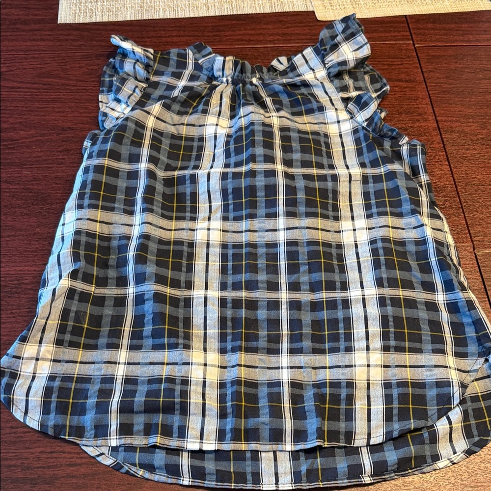 Plaid Ruffle Sleeve Top XS